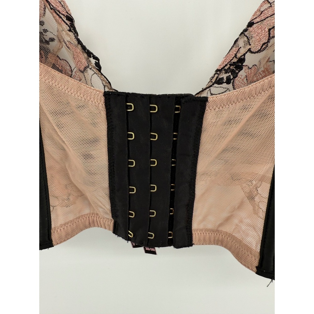Victorias Secret Very Sexy Longline Bra 36D Black Pink Floral Embroidered Mesh - Picture 4 of 6